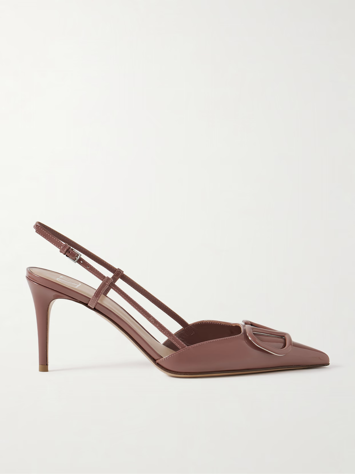 Valentino Garavani - Vlogo Patent-leather Slingback Pumps - Brown | NET-A-PORTER (US)
