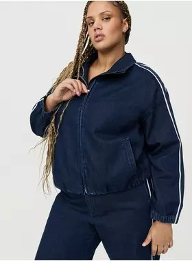 Stripe Zip Denim Bomber | Torrid (US & Canada)