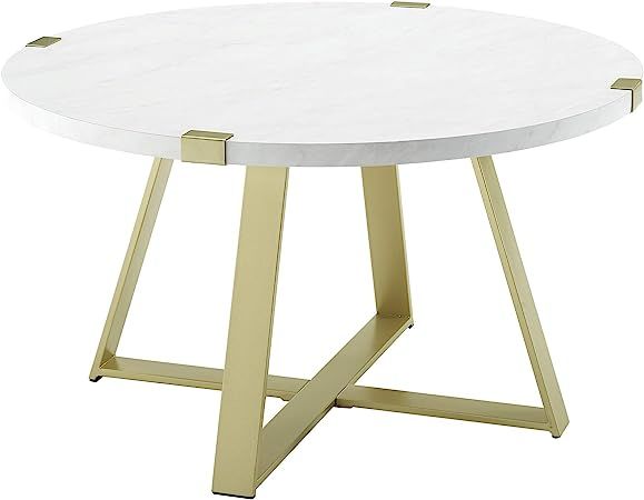 Walker Edison Anastasia Modern Metal Wrap X Base Coffee Table, 30 Inch, Marble and Gold | Amazon (US)