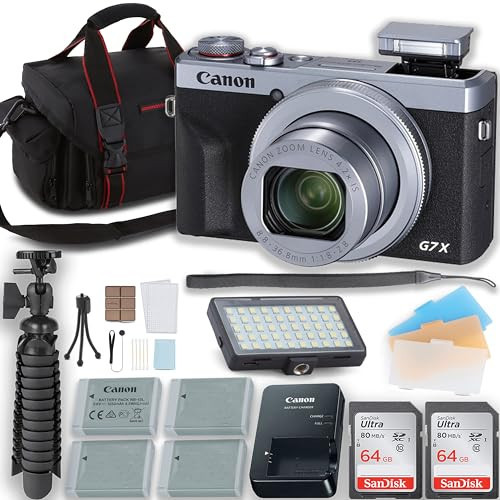 Canon PowerShot G7 X Mark III Digital Camera (Silver) with LED Video Light + Three Extra Batteries + 2pc 64GB Memory Cards + Tripod + Case & More (Renewed) | Amazon (US)