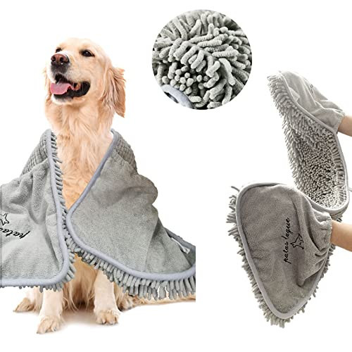 Patas Lague Absorbent Dog Towel, Extra Large 35''x15'' Quick Drying Dog Bath Towel with Hand Pockets, Microfiber Shammy Pet Towel for Dog and Cat, Machine Washable (Grey) | Amazon (US)