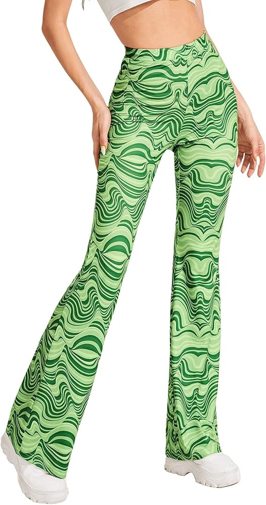 Floerns Women's Printed Stretchy High Waisted Bell Bottom Boho Flare Pants | Amazon (US)