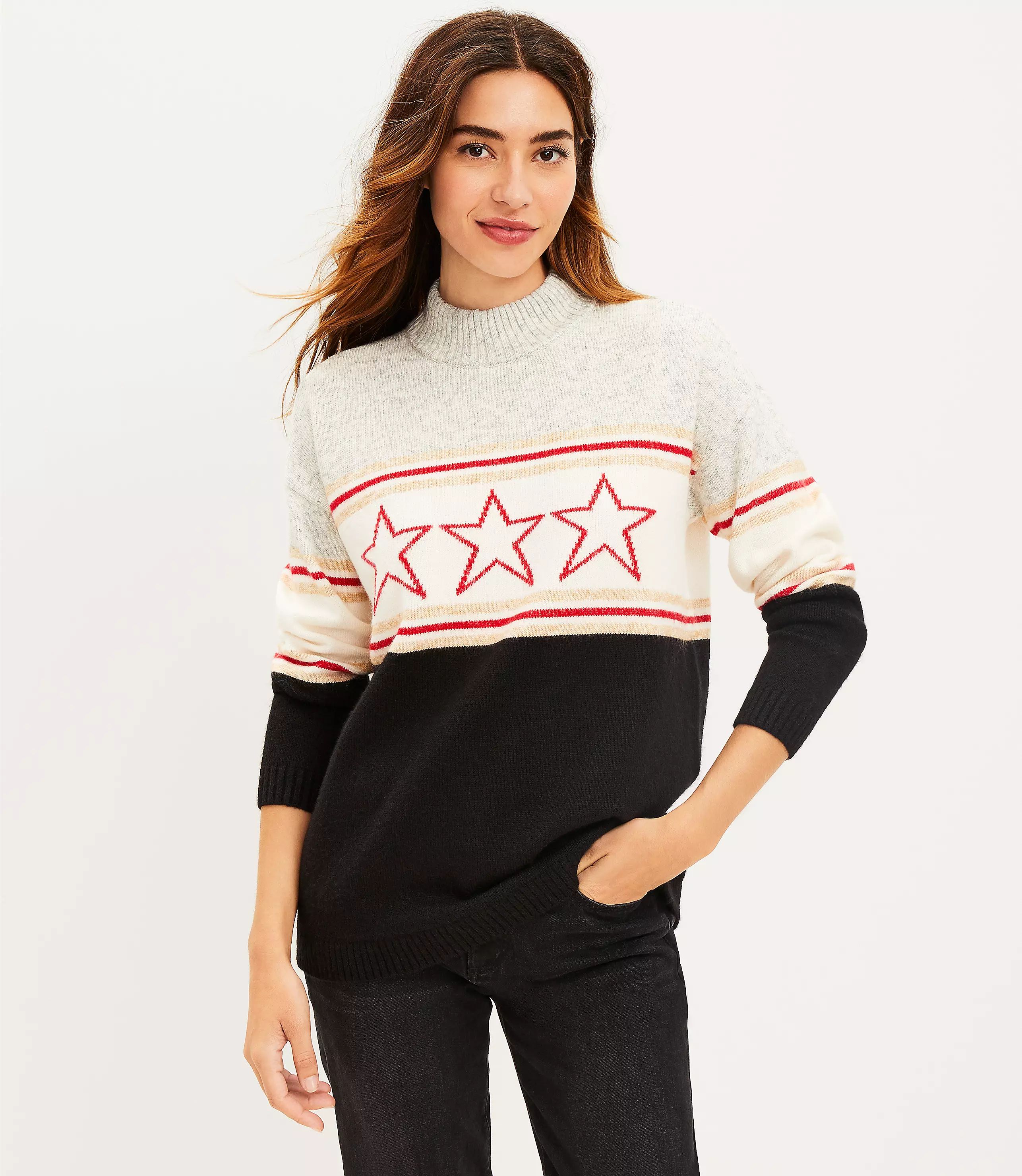 Lou & Grey Star Stripe Mock Neck Sweater | LOFT