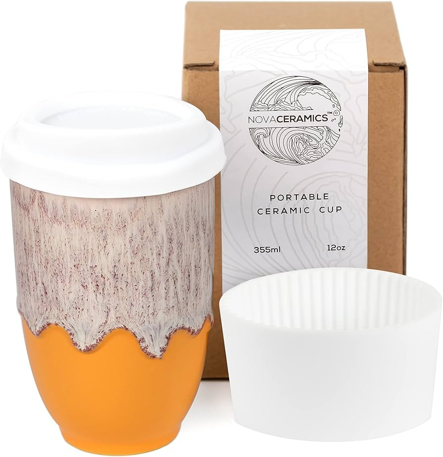 NOVA CERAMICS Grapefruit 12oz Travel Mug - To Go Coffee Tumbler With Lid - Microwave & Dishwasher... | Amazon (US)