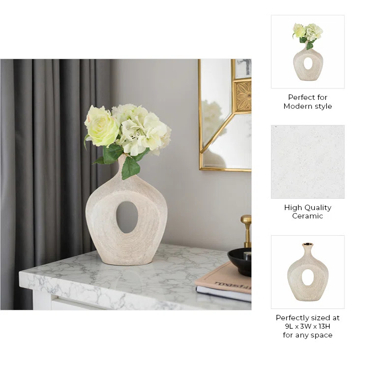 Modern Cut-Out Sculptural Table Vase for Home Decor - Ceramic Flower Vase Accent for Tabletops, O... | Wayfair North America