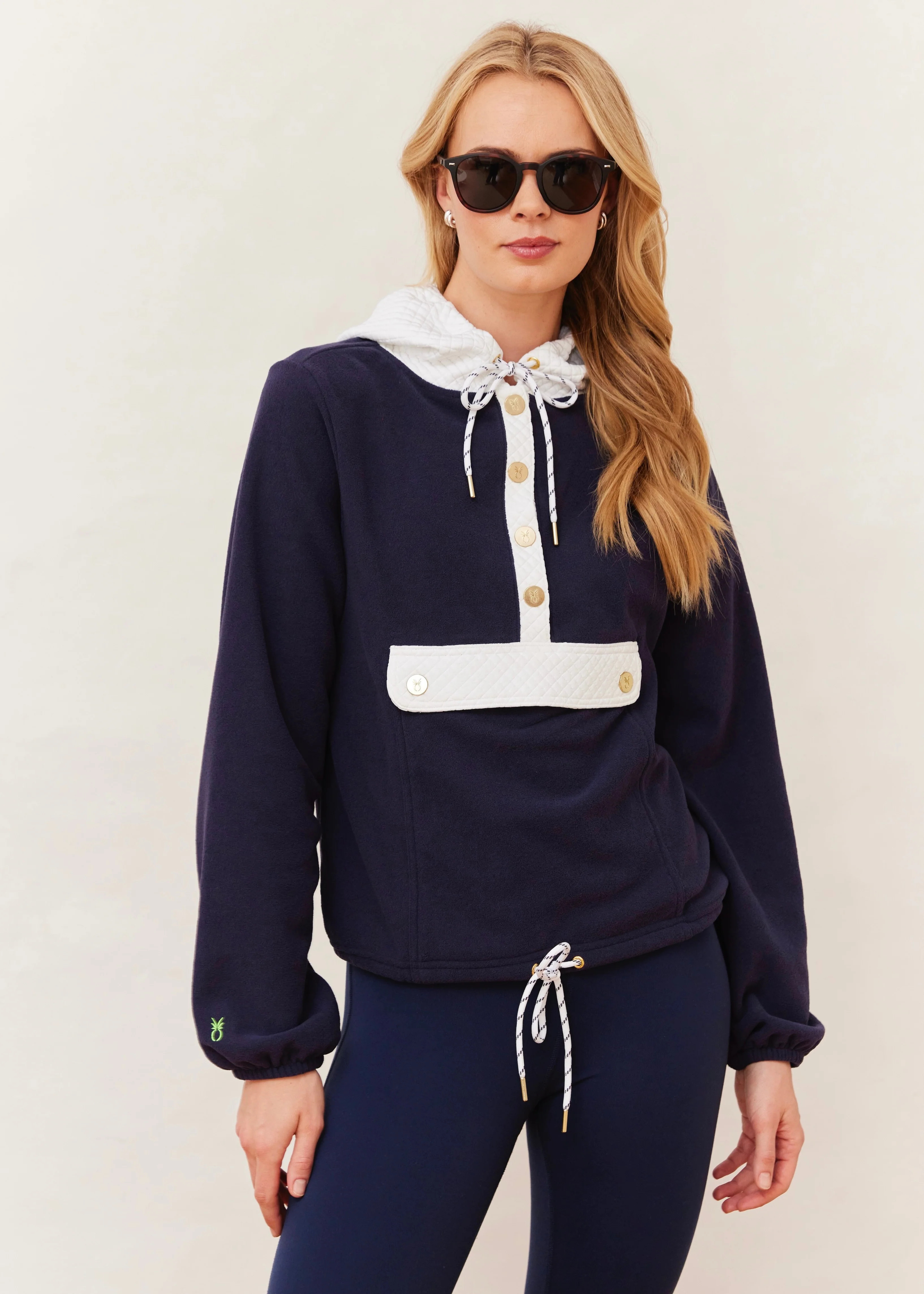 Riley Hoodie in Terry Fleece (Navy/White) | Dudley Stephens