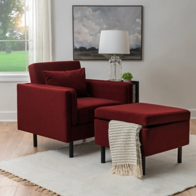 Linon Velvet Chair and Ottoman Set, Berry | Ashley Homestore