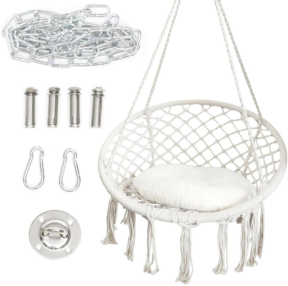 Hammock Hanging Swinging Chair,Hanging Cotton Rope Swing Chairs with Cushion and Hardware Kits, H... | Amazon (US)