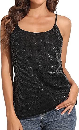 PrettyGuide Women's All Over Sequin Top Shimmer Strappy Camisole Sparkly Tank Tops Party Shirts, ... | Walmart (US)