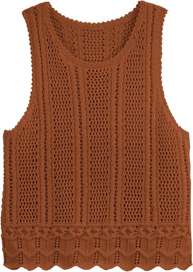 KIRUNDO Beach Cover Ups for Women 2025 Summer Crochet Knit Sweater Vest Mesh Hollow Out Crop Slee... | Amazon (US)