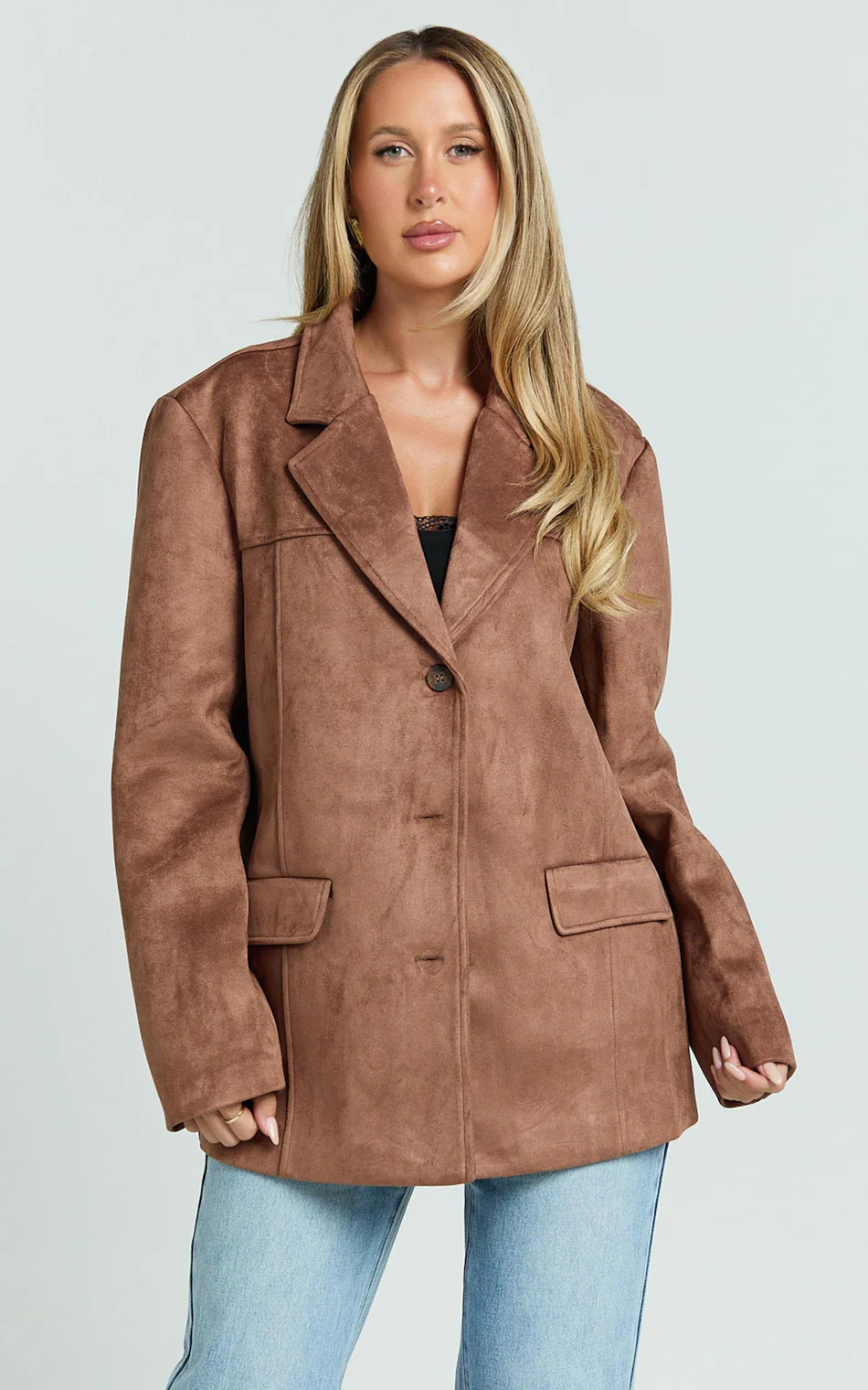 Priscilla Jacket - Faux Suede Relaxed Fit Jacket in Brown Tan | Showpo (US, UK & Europe)