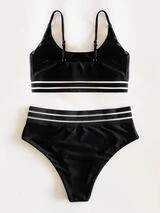 Contrast Mesh High Waisted Bikini Swimsuit | SHEIN