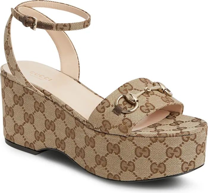 Gucci Lady Horsebit GG Logo Canvas Platform Sandal (Women) | Nordstrom | Nordstrom