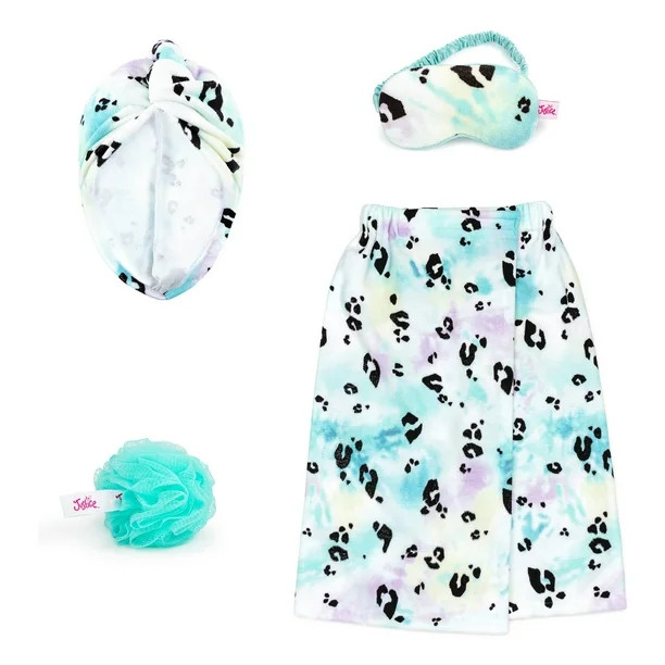 Justice Rainbow Cheetah 4-Piece Spa Set with Bath Towel Wrap, Eye Mask and Loofah, Blue - Walmart... | Walmart (US)