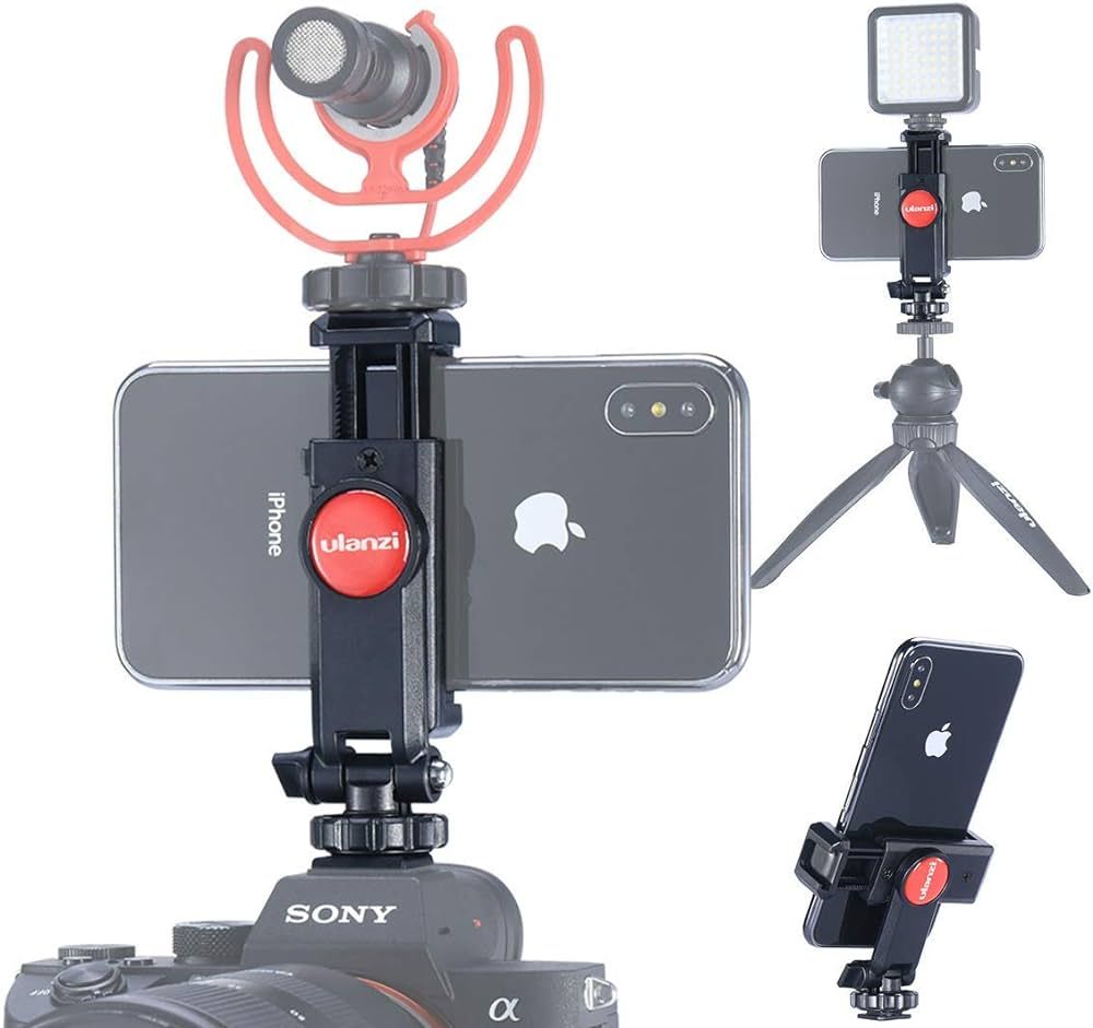 ST-06 Camera Hot Shoe Phone Tripod Mount Adapter 360 Rotation Phone Holder with Cold Shoe for Mic... | Amazon (US)