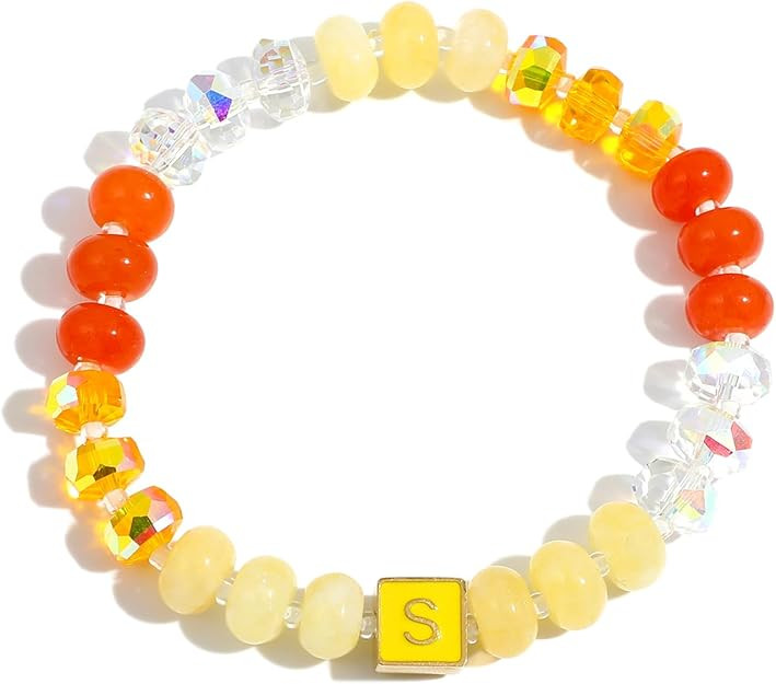 Amazon.com: SLYAIH Colorful Beaded Initial Bracelets for Women Boho Crystal Beaded Elastic Stretc... | Amazon (US)