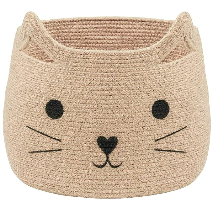 VK Living Animal Baskets Large Woven Cotton Rope Storage Basket with Cute Cat Design Animal Laund... | Amazon (US)