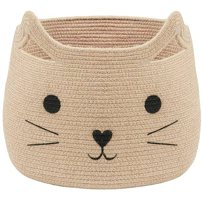 VK Living Animal Baskets Large Woven Cotton Rope Storage Basket with Cute Cat Design Animal Laund... | Amazon (US)