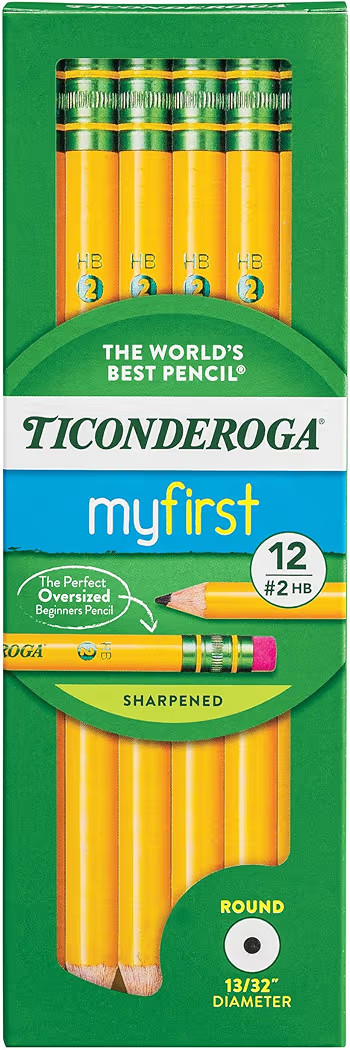 Ticonderoga My First Wood-Cased Pencils, Pre-Sharpened, 2 HB, Yellow, 12 Count | Amazon (US)