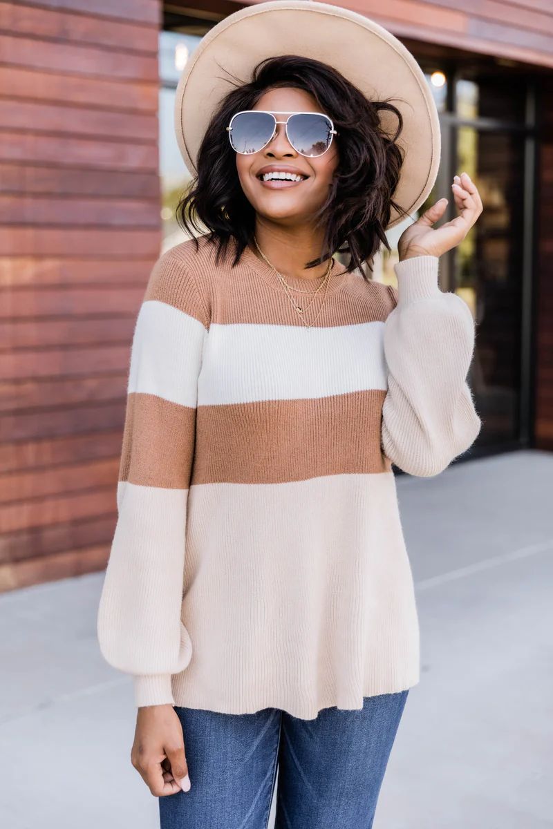 Hello My Love Colorblock Brown Sweater CLEARANCE | The Pink Lily Boutique