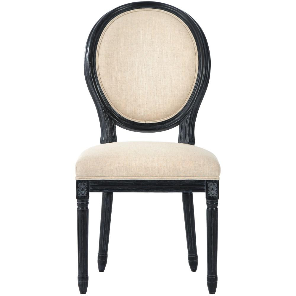 Home Decorators Collection Jacques Antique Black Natural Linen Round Back Dining Chair (Set of 2)... | The Home Depot