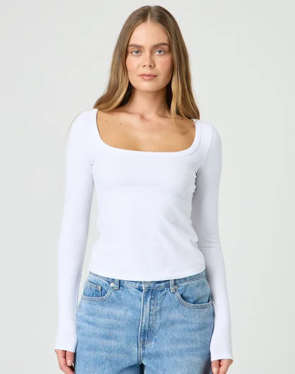 Cotton Square Neck Long Sleeve Top | Glassons (Australia)