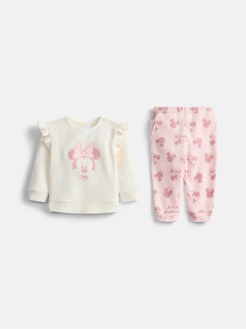 Minnie Mouse Baby Girls Waffle Knit Top and Pants Set, 2-Piece, Sizes 0M-24M | Walmart (US)