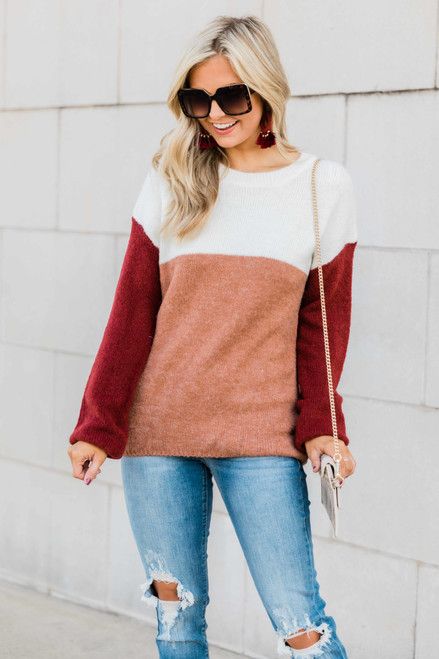 Make You Love Me Faded Rust Colorblock Sweater | The Pink Lily Boutique