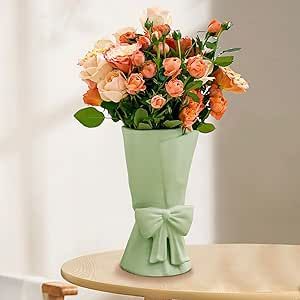 Green Ceramic Vase for Home Decor 9.64'' Large Flower Vase for Bouquet Modern Cute Decorative Vas... | Amazon (US)