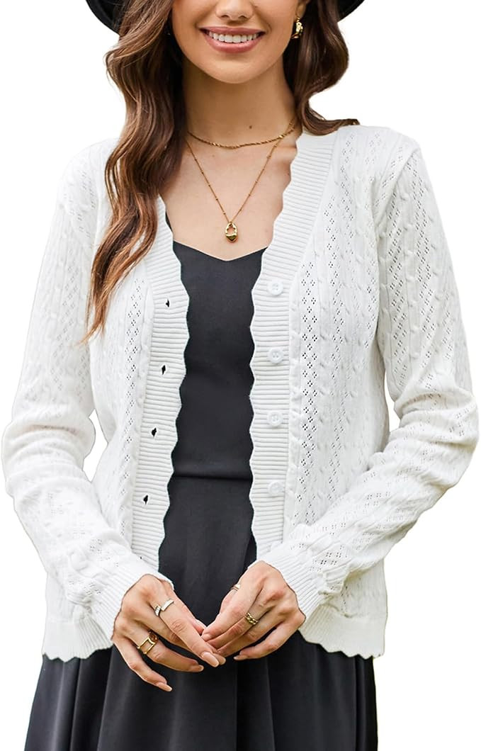 KANCY KOLE Women's 2025 Long Sleeve Cropped Cardigan Sweaters Lightweight Crochet Button Down Car... | Amazon (US)