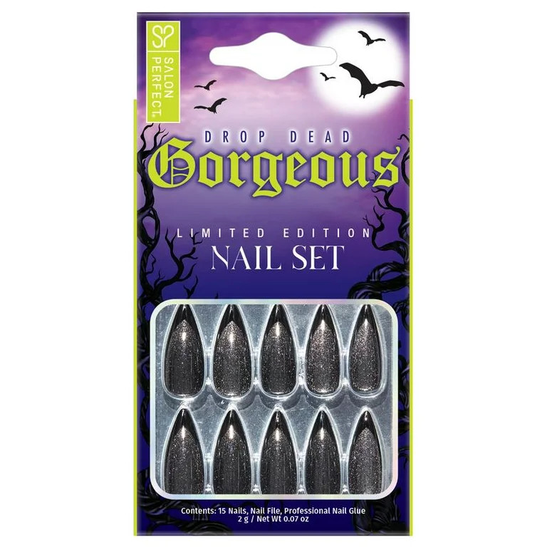 Salon Perfect Halloween Press On Nails, 230 Black Magnetic French Stiletto Fake Nail Kit, 30 Nail... | Walmart (US)