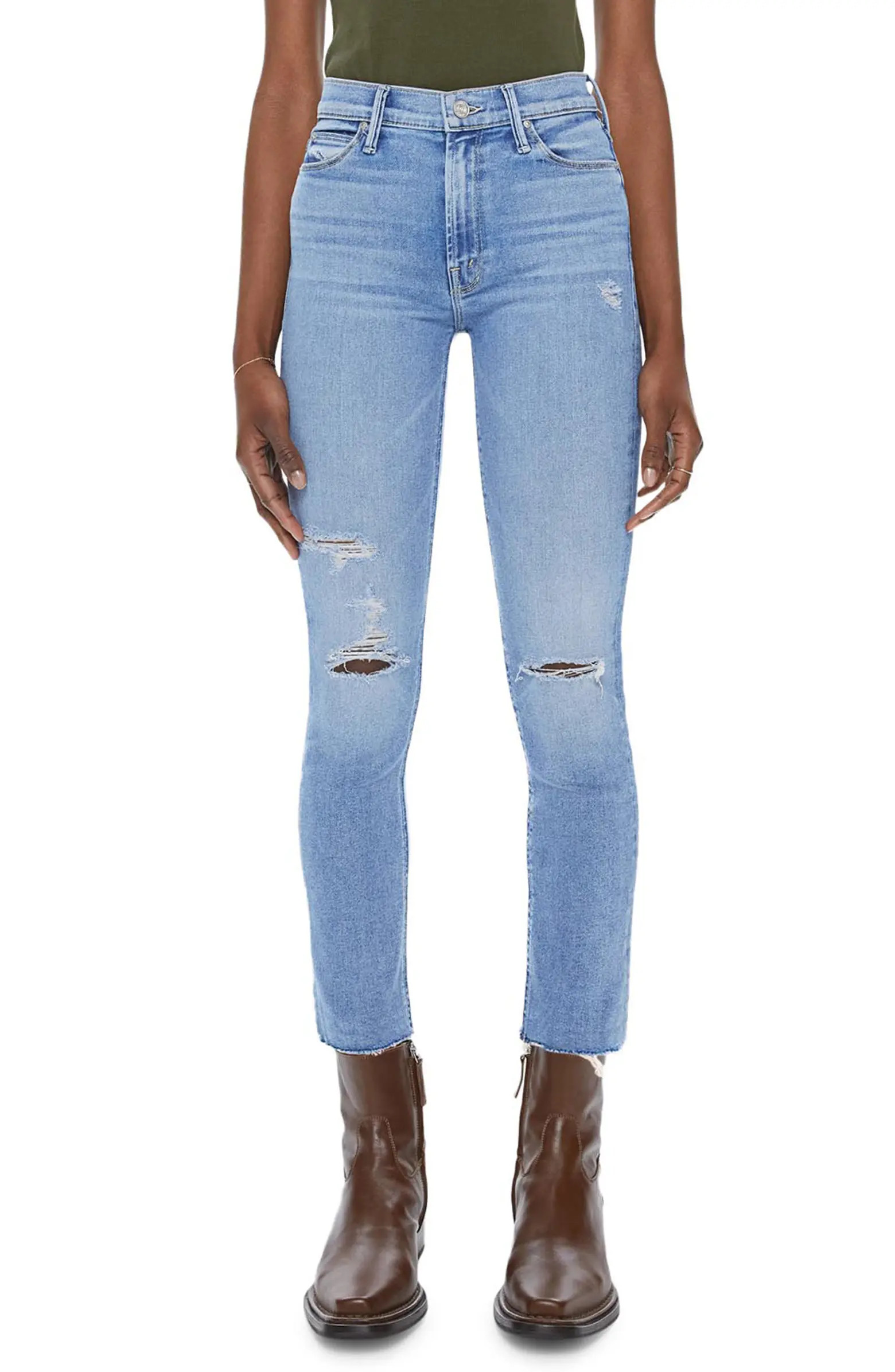 MOTHER The Dazzler Mid Rise Frayed Ankle Slim Jeans | Nordstrom | Nordstrom