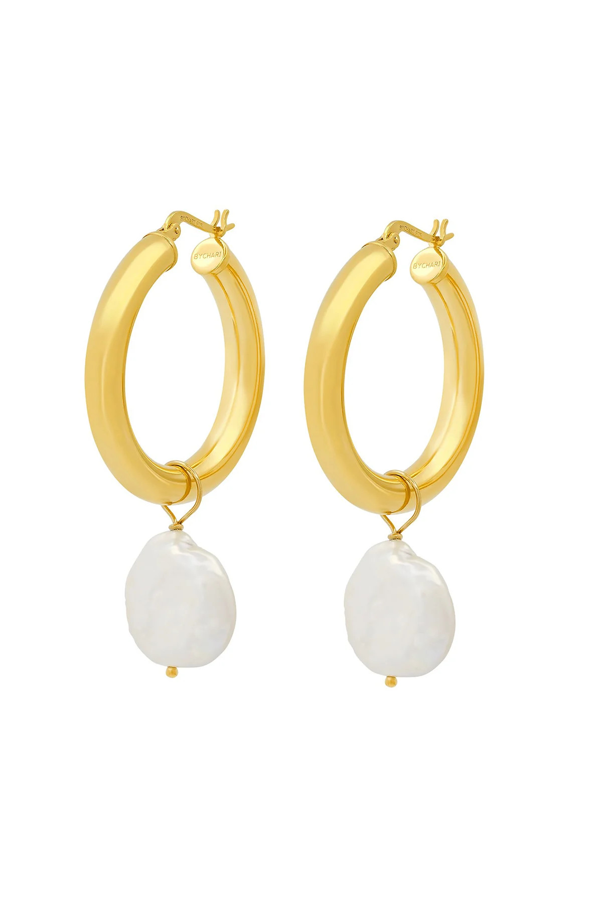 SADE HOOPS WITH PEARL CHARM BY BYCHARI | Velvet by Graham & Spencer