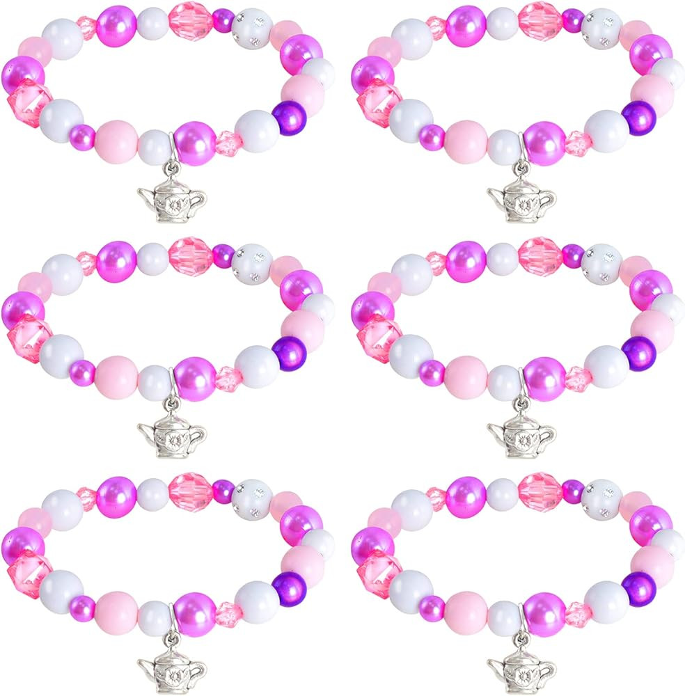 WANGDEFA 6 Pieces Tea Cup Party Bracelet set Tea Party Favors Supplies Tea Pot Pendant Beaded Bra... | Amazon (US)