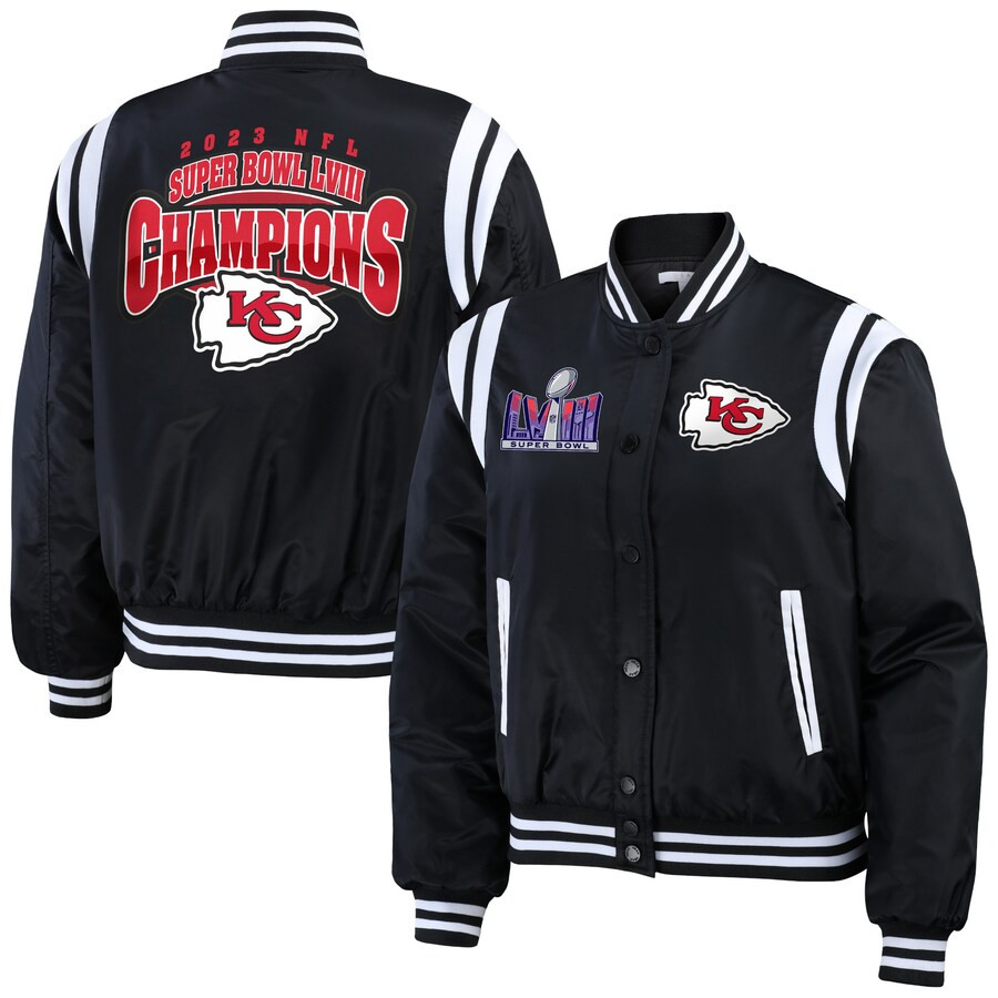 Kansas City Chiefs WEAR by Erin Andrews Women's Super Bowl LVIII Champions Varsity Bomber Jacket ... | Fanatics