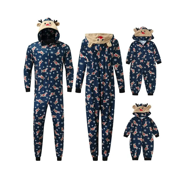 Mxiqqpltky Family Matching Christmas Pajamas Set Reindeer Onesies Hood Sleepwear for Adults Kids | Walmart (US)