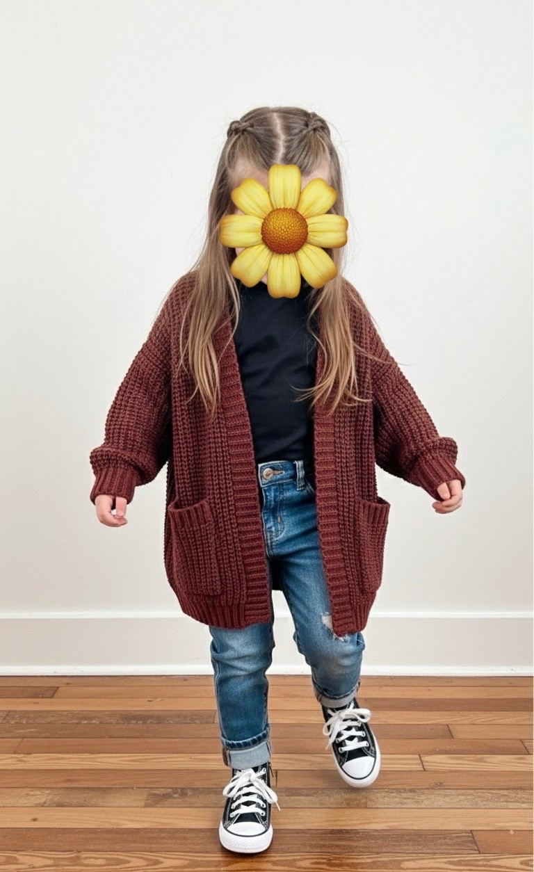 Your little one will live in this chunky knit cardigan! 🍂🧸 This is the perfect fall/winter uniform for toddlers and kids. The oversized, chunky rib-knit sweater in a rich brick/burgundy color pairs perfectly with classic distressed denim and high-top Converse. It's an easy, comfy outfit that looks instantly put-together. Great for school, play dates, or family photos!

#LTKKids #LTKootd #LTKSeasonal