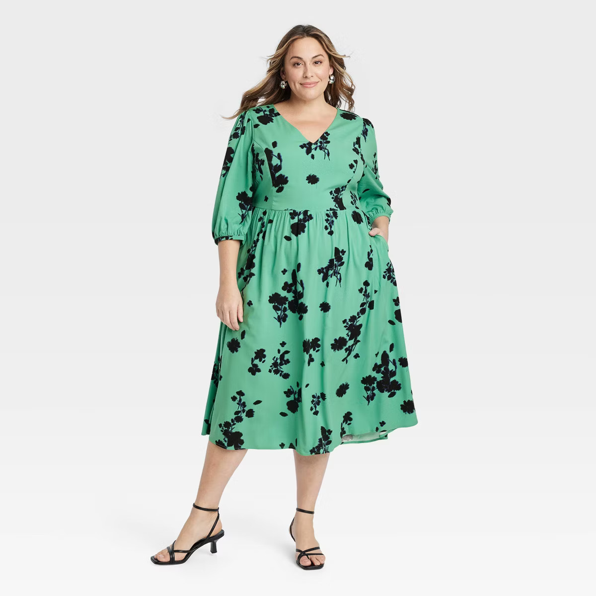 Women's Balloon 3/4 Sleeve Midi A-Line Dress - Ava & Viv™ | Target
