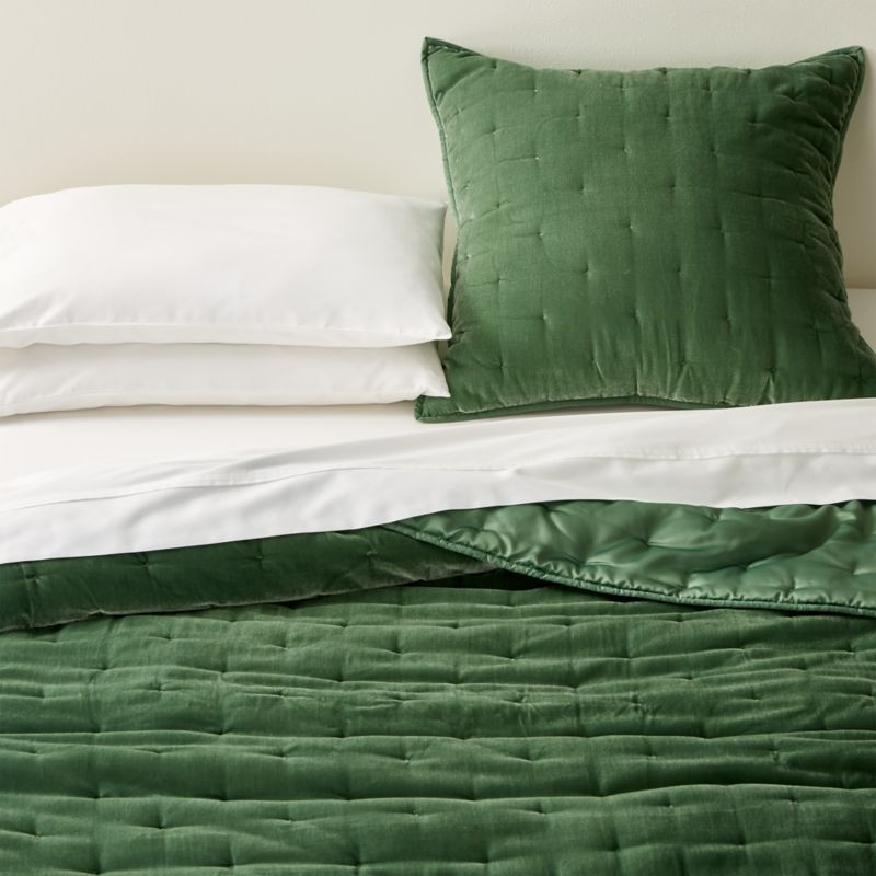 Audra Green Velvet Quilts and Euro Sham | Crate and Barrel | Crate & Barrel