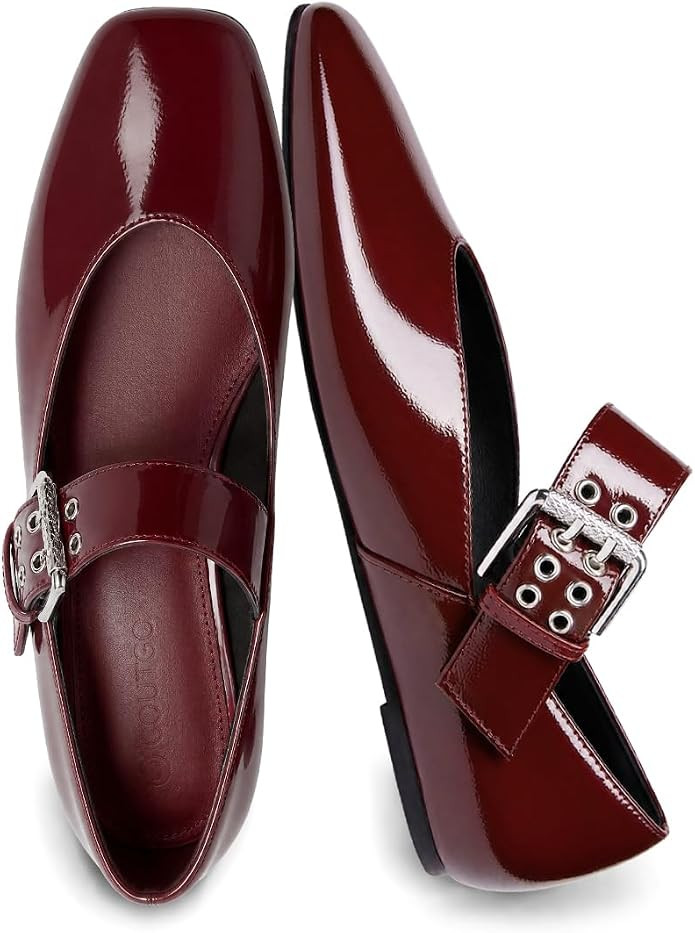 Coutgo Ballet Flats for Women Square Toe Adjustable Strap Mary Jane Shoes | Amazon (US)