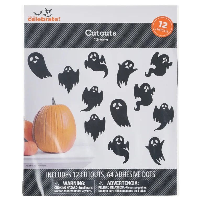 Paper Ghost Cutouts Decoration, Black, 12 Pieces, Halloween by Way To Celebrate | Walmart (US)