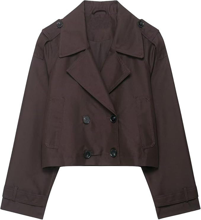 FindThy Women’s Cropped Trench Coat Trendy Notched Lapel Long Sleeve Double Breasted Short Jack... | Amazon (US)