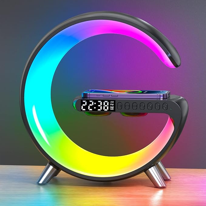 Smart Wireless Charging Alarm Clock with Bluetooth Speaker, App Controlled Bedside Lamp Table Lig... | Amazon (US)