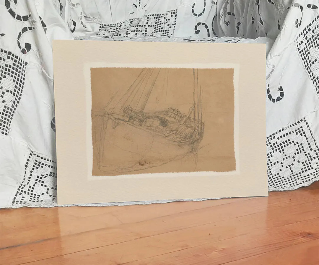 Vintage Fishing Boat Sketch Print: Brown & Beige Fine Art Paper -214 | Etsy (US)
