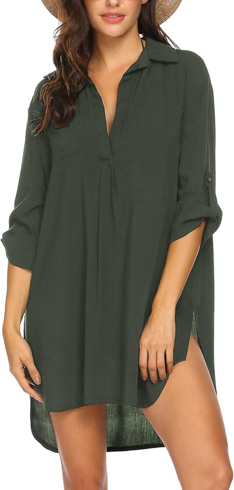 Ekouaer Women's Cover Ups for Swimwear Beach Shirt V-Neck Bikini Bathing Suit Swimsuit Covers | Amazon (CA)
