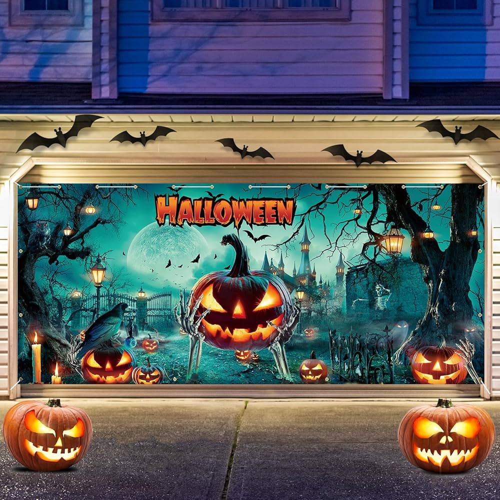 Holkcog Halloween Pumpkin Skeleton Hand Garage Door Decor, Large Happy Halloween Garage Door Cove... | Amazon (US)