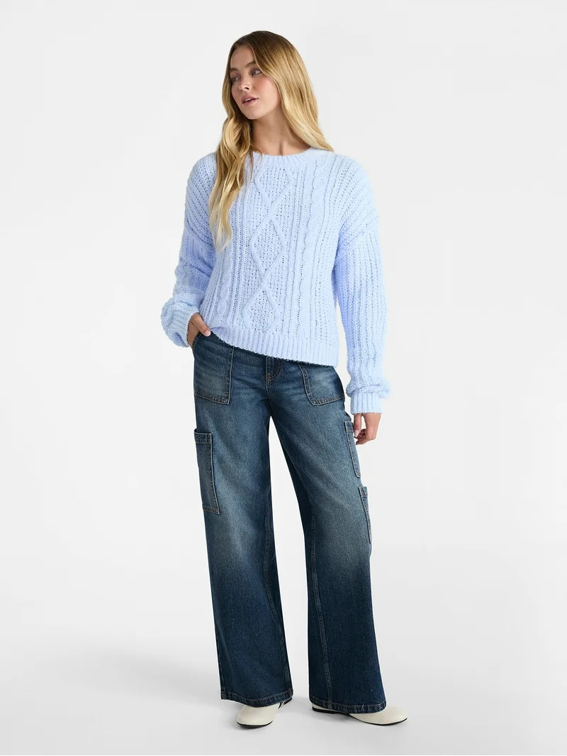 No Boundaries Cable Knit Sweater, Midweight, Women's | Walmart (US)