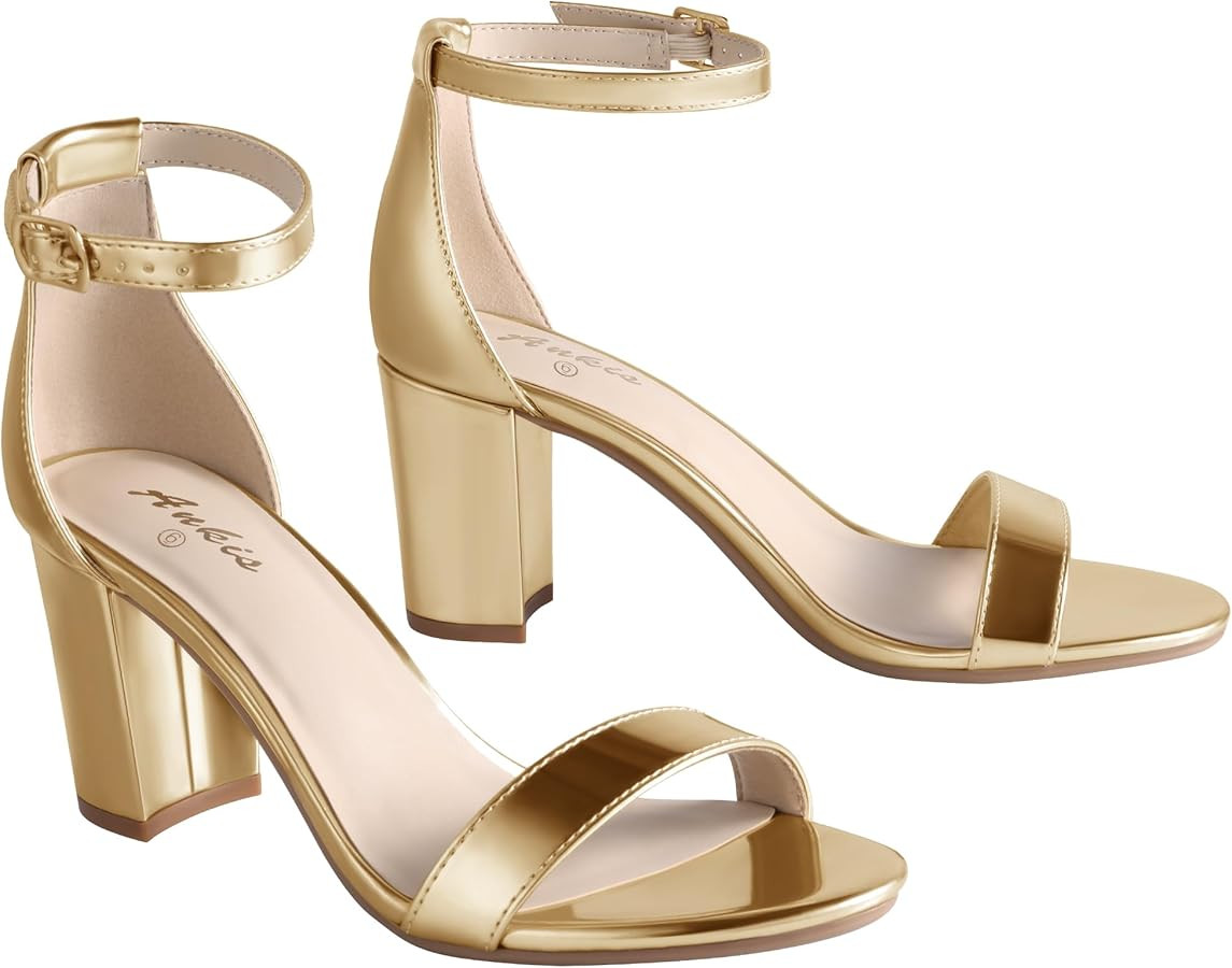 Ankis Heels for Women Open Toe Ankle Strap Chunky Heel Sandals 2.75 Inch | Amazon (US)