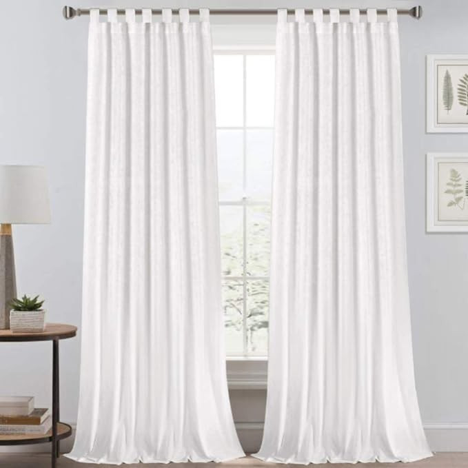 Natural Linen Curtains 96 Inches Long Tab Top Curtains for Living Room/Bedroom Elegant Casual Lin... | Amazon (US)