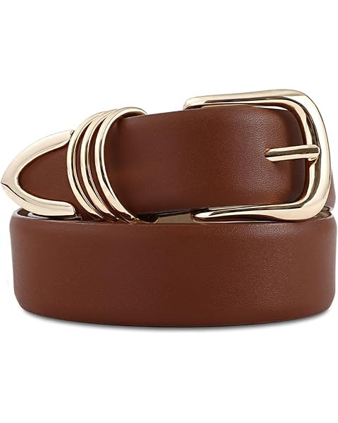 Belts for Women with Gold Buckle Faux Leather Belts Fashion Casual belts for jeans | Amazon (US)